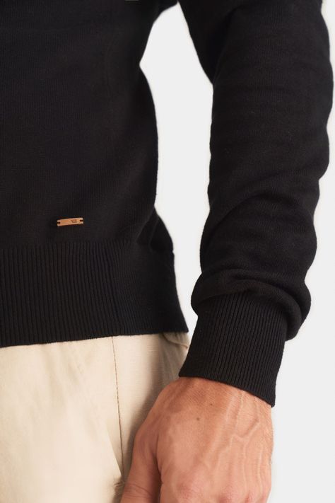 Vélez Sweater Cuello Tortuga Tejido Para Hombre Negro-3