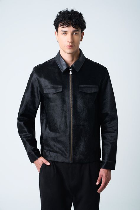 Vélez Chaqueta Lyra Cuero Pelo Hombre Silueta Trucker Negro-1