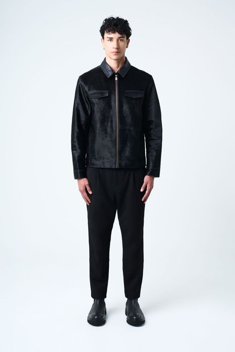 Vélez Chaqueta Lyra Cuero Pelo Hombre Silueta Trucker Negro-4