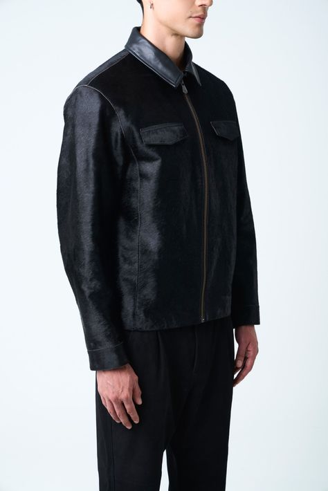 Vélez Chaqueta Lyra Cuero Pelo Hombre Silueta Trucker Negro-5