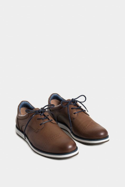 Vélez Zapatos Cordón Piero De Cuero Para Hombre Suela Café-1