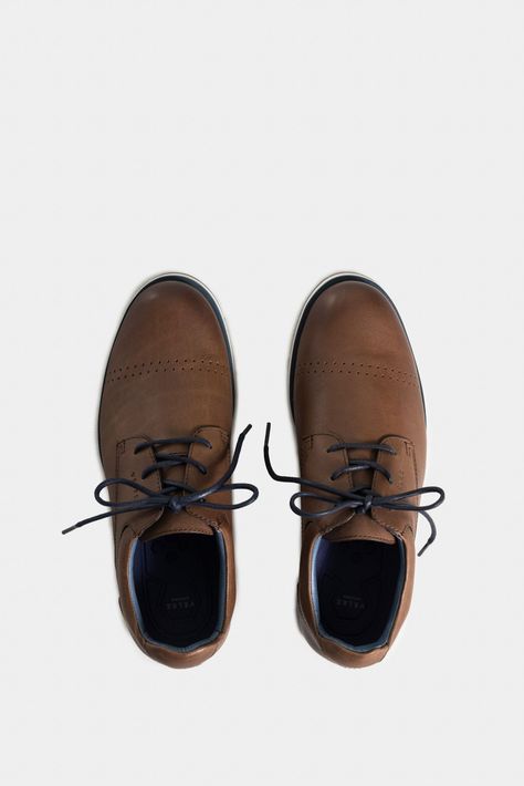 Vélez Zapatos Cordón Piero De Cuero Para Hombre Suela Café-3