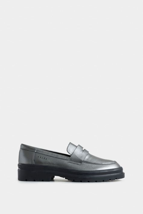 Vélez Mocasín Lirio De Cuero  Mujer Silueta Chunky Grafito-0