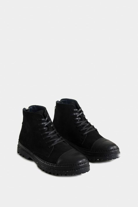 Vélez Botas Zipper De Cuero Hombre Cremallera En Talón Negro-1