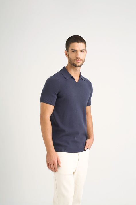 Vélez Polo Tejida Para Hombre Cuello En V Azul Osc-3
