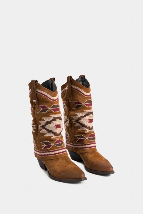 Vélez Bota Inflexus Cuero Mujer Bordado Jacquard Miel-1