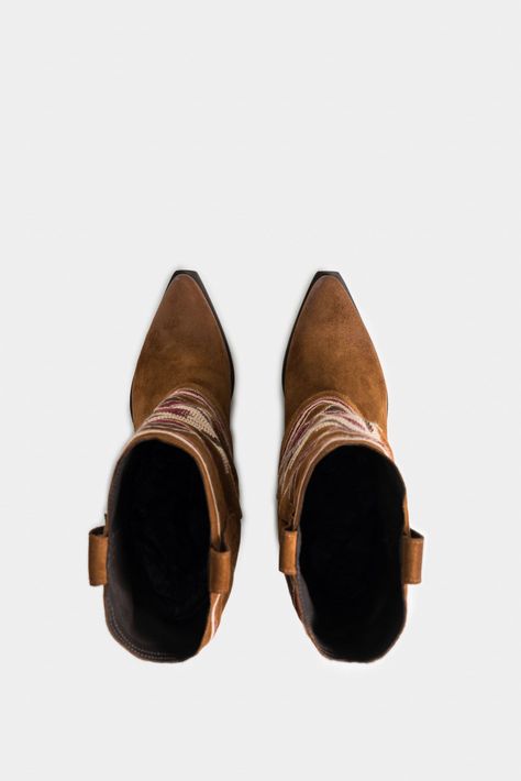 Vélez Bota Inflexus Cuero Mujer Bordado Jacquard Miel-3