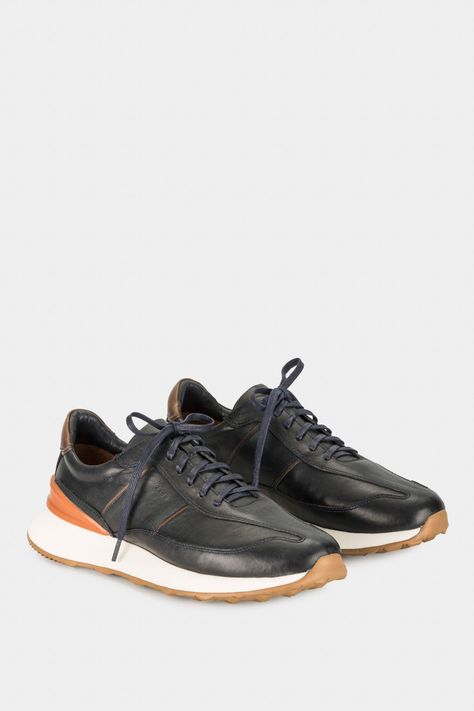 Vélez Zapatillas Boston Cuero Hombre Contraste Azul Oscuro-1