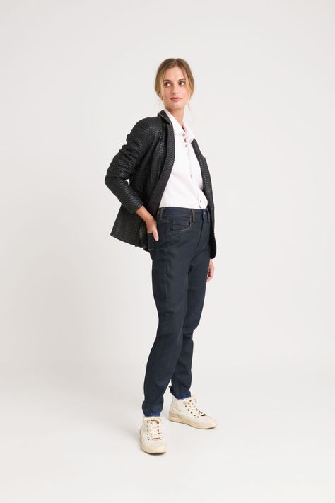 Vélez Jean Tulipan Tiro Alto Mujer Semi Ajustado Azul Oscuro-2