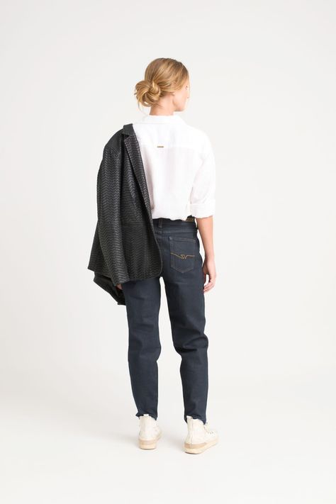 Vélez Jean Tulipan Tiro Alto Mujer Semi Ajustado Azul Oscuro-4