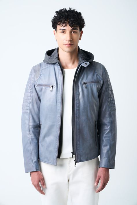 Vélez Chaqueta Belmont Cuero Hombre Capucha Plateado-0