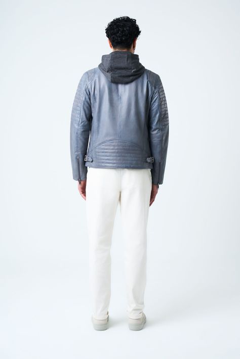 Vélez Chaqueta Belmont Cuero Hombre Capucha Plateado-2