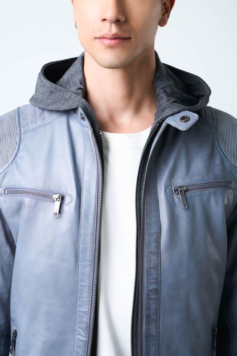 Vélez Chaqueta Belmont Cuero Hombre Capucha Plateado-5