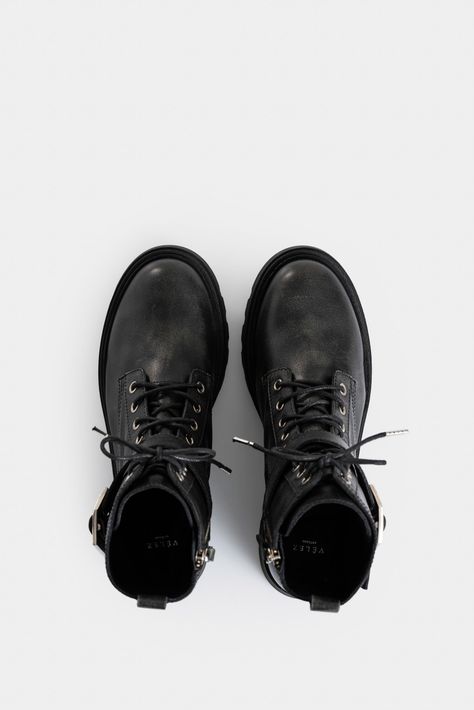 Vélez Botines Altar Cuero Brush Off Mujer Negro-4