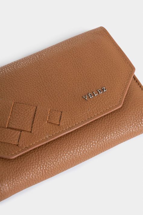 Vélez Billetera Bravo De Cuero  Mujer Detalle Tejido Miel-4