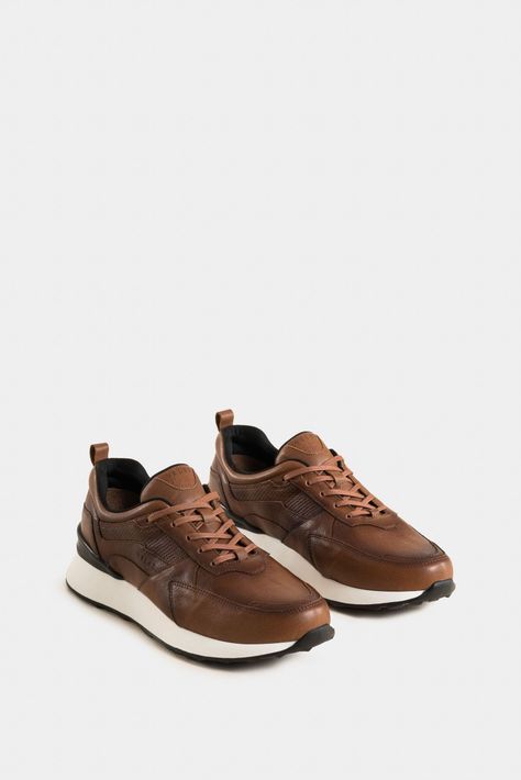 Vélez Zapatillas Galis Sahara De Cuero Liso Para Hombre Miel-1