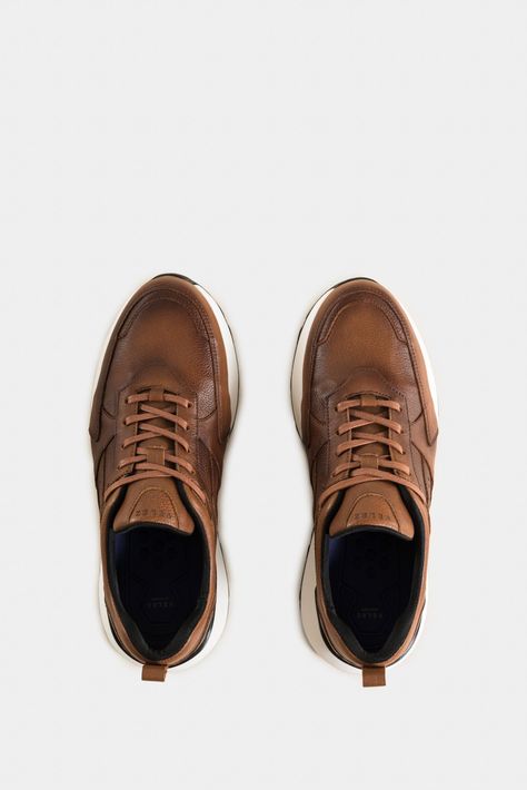 Vélez Zapatillas Galis Sahara De Cuero Liso Para Hombre Miel-3