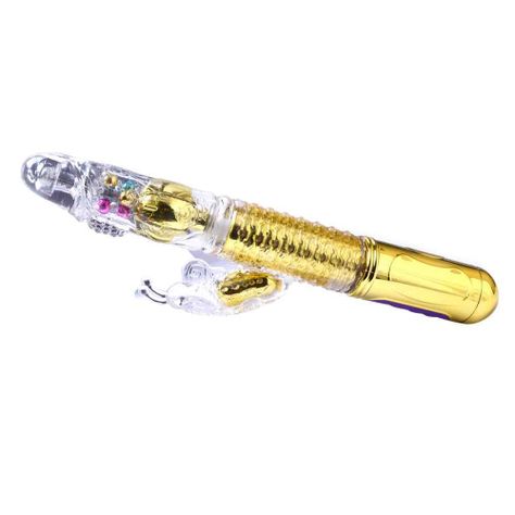 DILDO VIBRADOR ROTATIVO MULTIPLE DLUX RECARGABLE GOLD 28JR-0