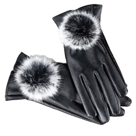 Guantes De Piel Sintetica Con Táctil - Negro - Pompon-0