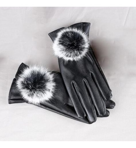 Guantes De Piel Sintetica Con Táctil - Negro - Pompon-1