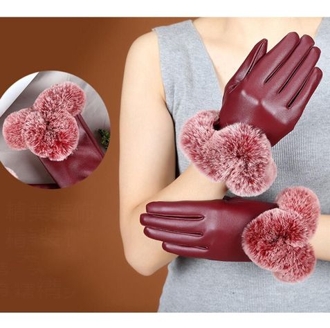 Guantes De Piel Sintetica Con Táctil - Negro - Pompon-2