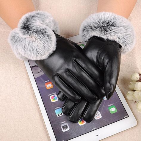 Guantes De Piel Sintetica Con Táctil - Negro - Pompon-3