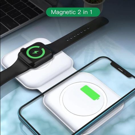2 En 1 Cargador Inalámbrico 15w Plegable Ios Celeste-3