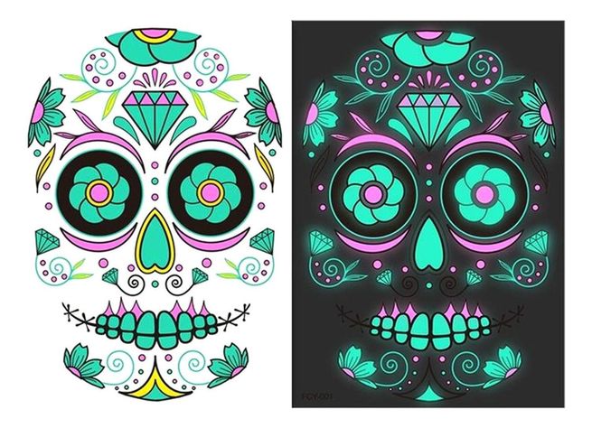 Tatoo - Catrina - Fluorecente - Diamante-flor-1