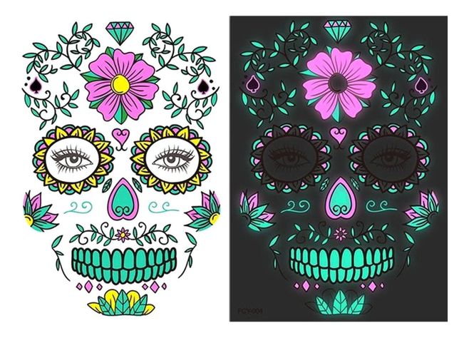Tatoo - Catrina - Fluorecente - Flor-1