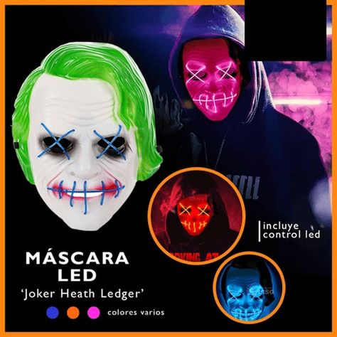 Mascara Halloween Joker Guasón - Luces Led Neón - Verde-4