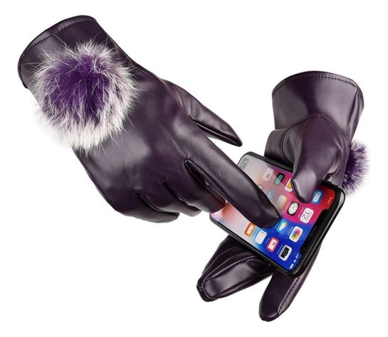 Guantes De Piel Sintetica Con Táctil - Lila - Pompon-0