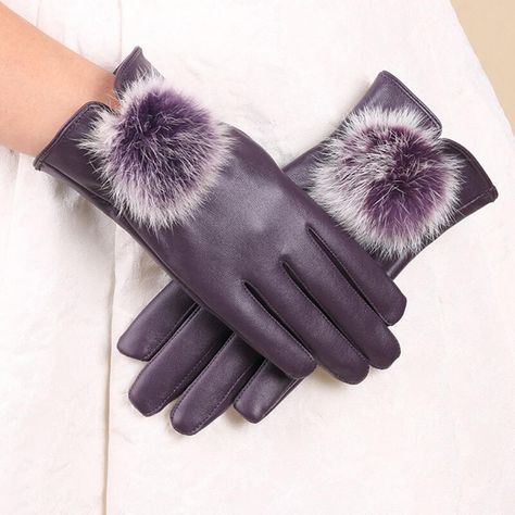Guantes De Piel Sintetica Con Táctil - Lila - Pompon-1