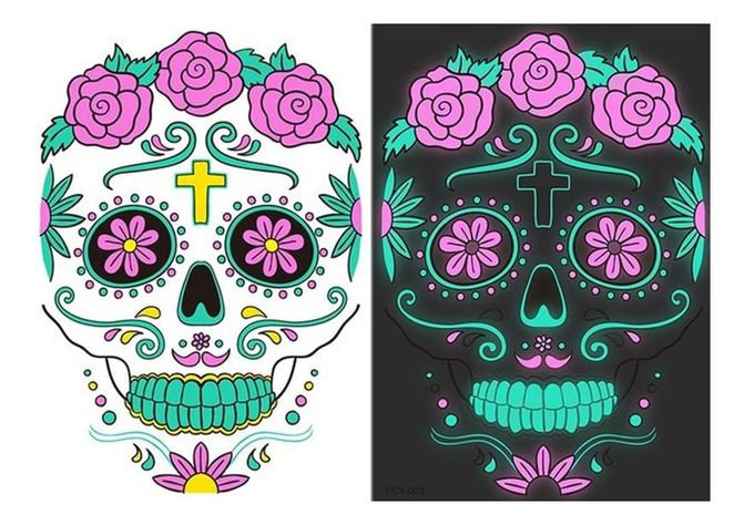 Tatoo - Catrina - Fluorecente - Flores-1