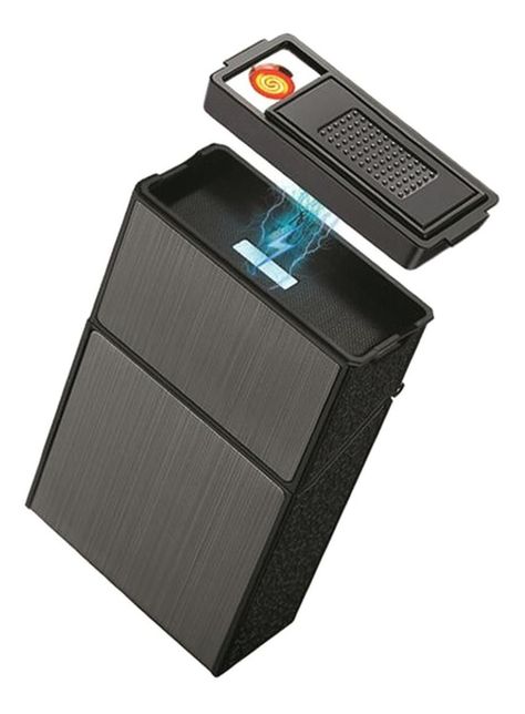 Cigarrera Con Encendedor On Top - Grafito Oscuro - Larga-0