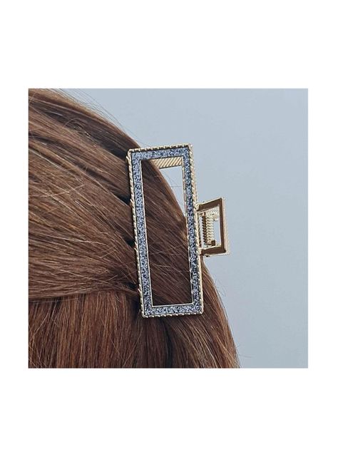 Traba Metálica Garra Rectangular Brillo Para Cabello Azul Marino-1
