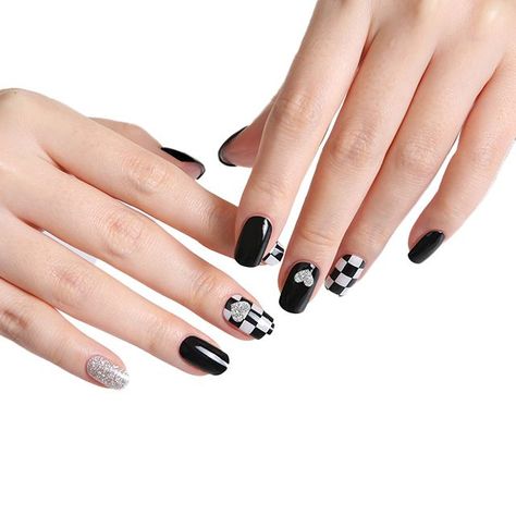 Uñas Sticker Efecto Gel Tiolla Heart Checkerboard-0