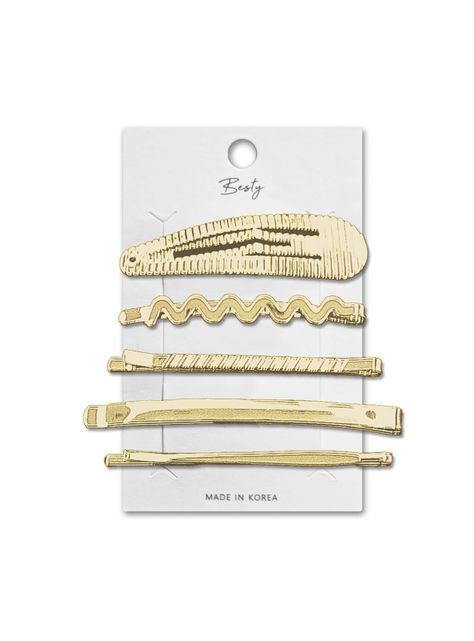 Set Clip Y Horquillas Metálicas Para Cabello X 5U Dorado-0