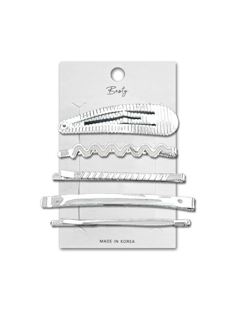 Set Clip Y Horquillas Metálicas Para Cabello X 5U Plateado-0