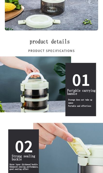 Hermetico Bento Box De Acero Inoxidable 304 - 2 Niveles-3