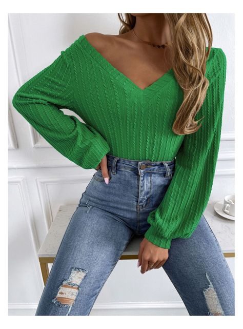 Sweater Mujer Tejido Canalé Manga Farol Unicolor-4