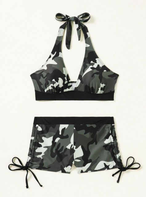 Conjunto De Bikini Verano Con Estampado Camuflaje-2