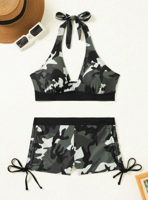 Conjunto De Bikini Verano Con Estampado Camuflaje-3