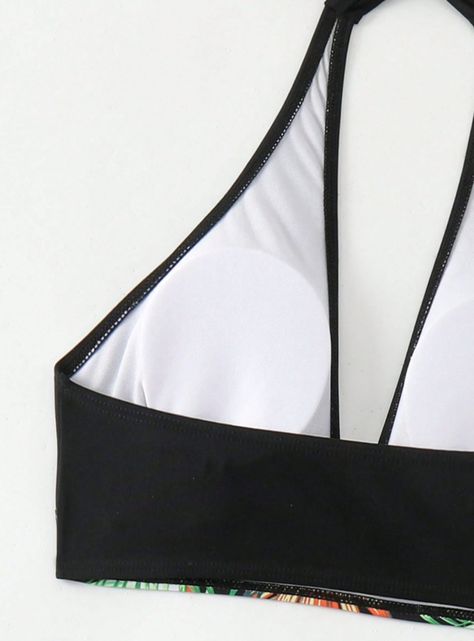 Conjunto De Bikini Traje De Baño Mujer Tropical Negro Europeo-1