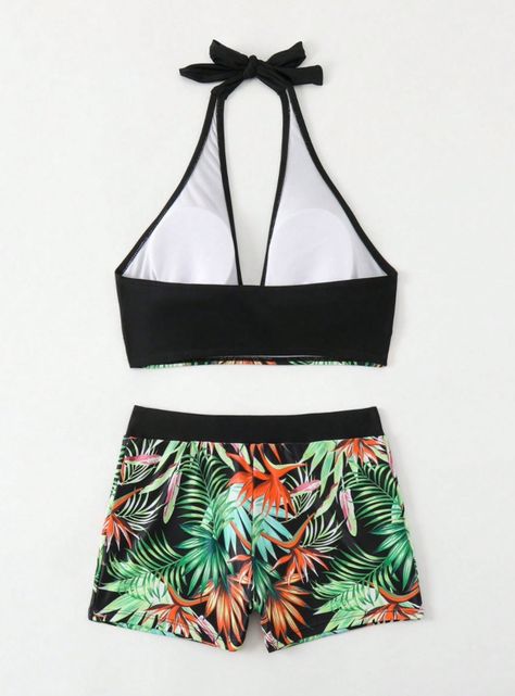 Conjunto De Bikini Traje De Baño Mujer Tropical Negro Europeo-2