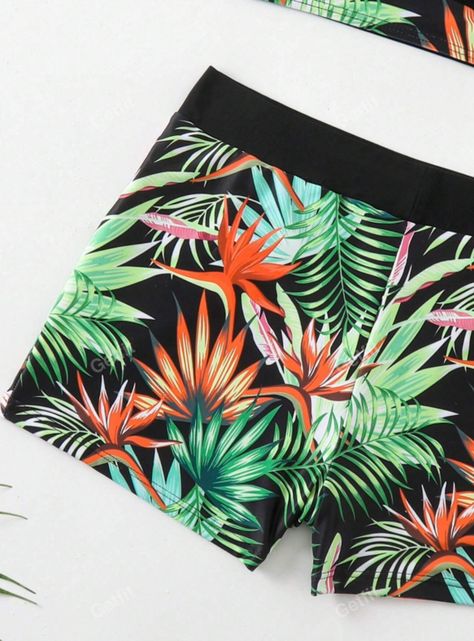 Conjunto De Bikini Traje De Baño Mujer Tropical Negro Europeo-5