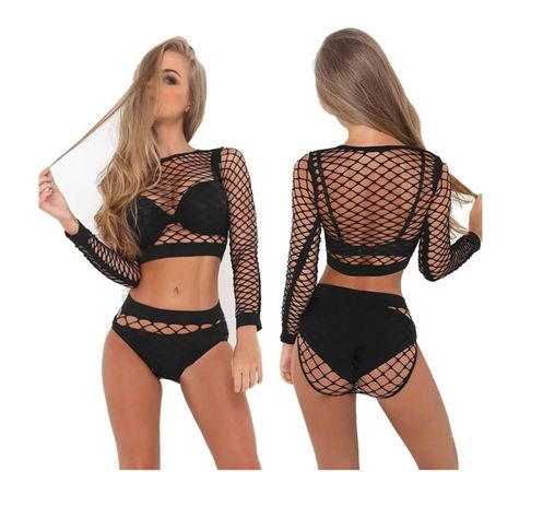 Conjunto Sensual Para Mujer Tipo Malla - Peto + Calzon-0