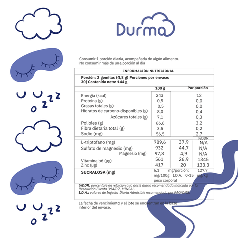Gomitas Naturales Para Dormir Durma 60 Unidades Sabor Mora-3