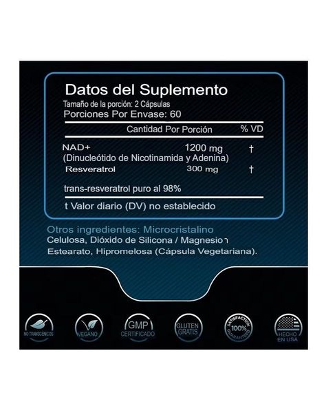 NAD+ 1200 MG - RESVERATROL 300 MG - 60 CAPSULAS-1