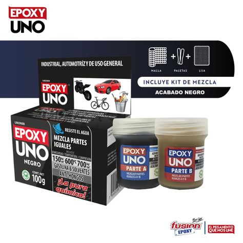 Adhesivo Epoxy Uno Fusion 100gr Negro Kit-2