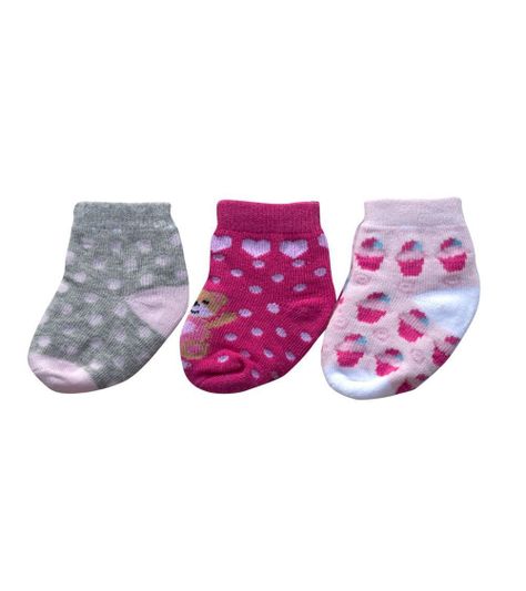Set Tres Pares de Calcetines Dots Osito Cupcake Fucsia Pumucki-0